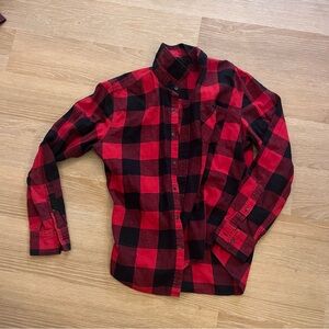 Arizona Jean Co Red and Black Plaid Flannel Button-Up Shirt